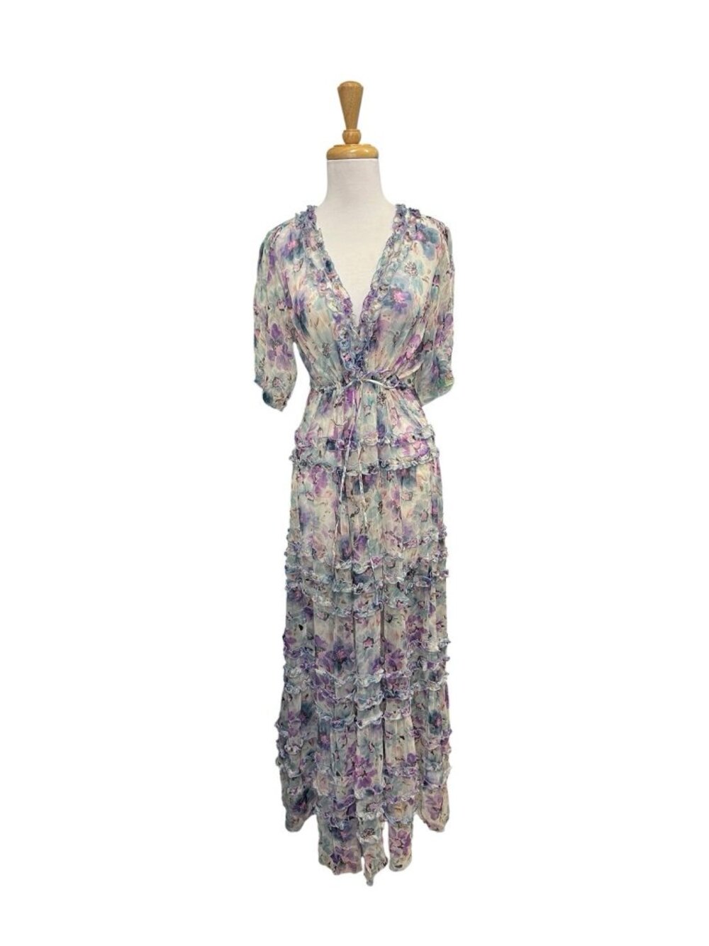 Johnny Was Glinda Silk Maxi Dress Size M Medium Purple Floral
